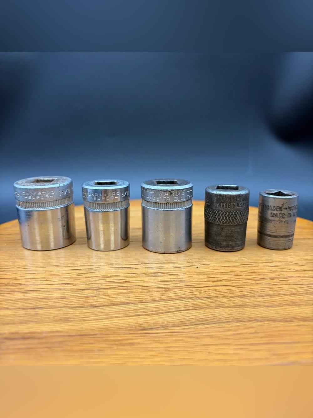 Lot of 5 Vintage Sockets Various Brands 1/2” Drive 5/8 11/16 13/16 1” 1 1/16 USA